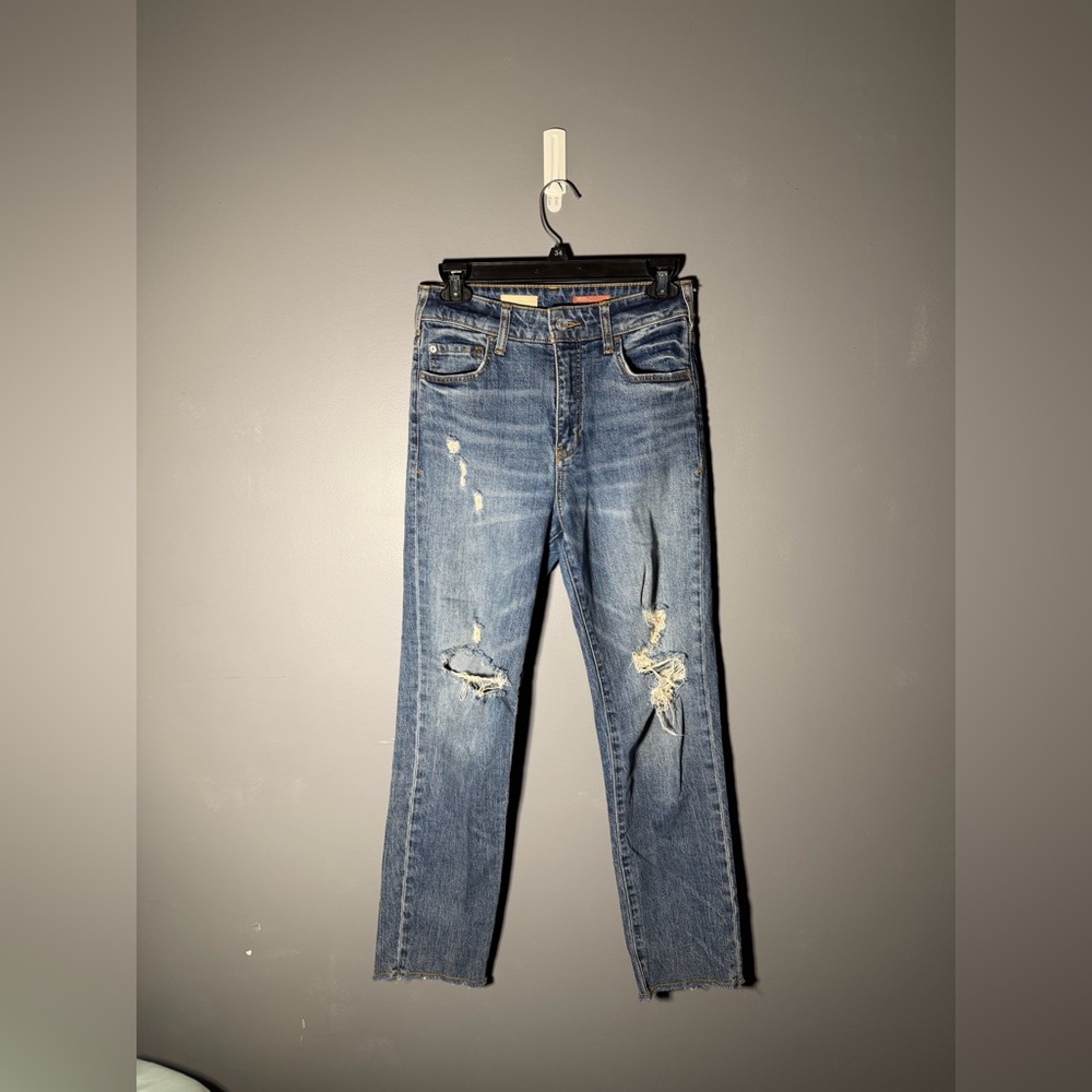 Anthropologie Pilcro The Vintage Straight Medium Wash Distressed Jeans Size 26 - Picture 2 of 6